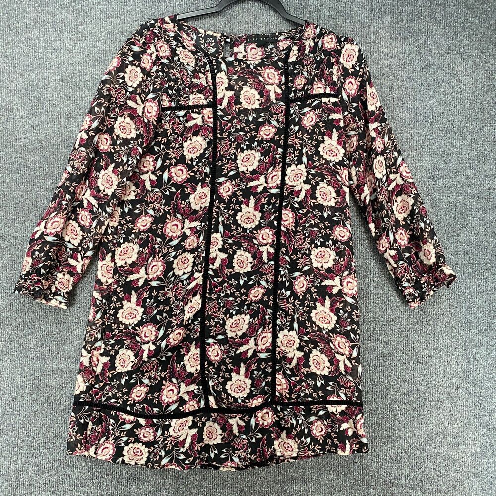 City Studio Dress Small Black Power‎ Floral Shift Boho Cottagecore Fairy Grunge